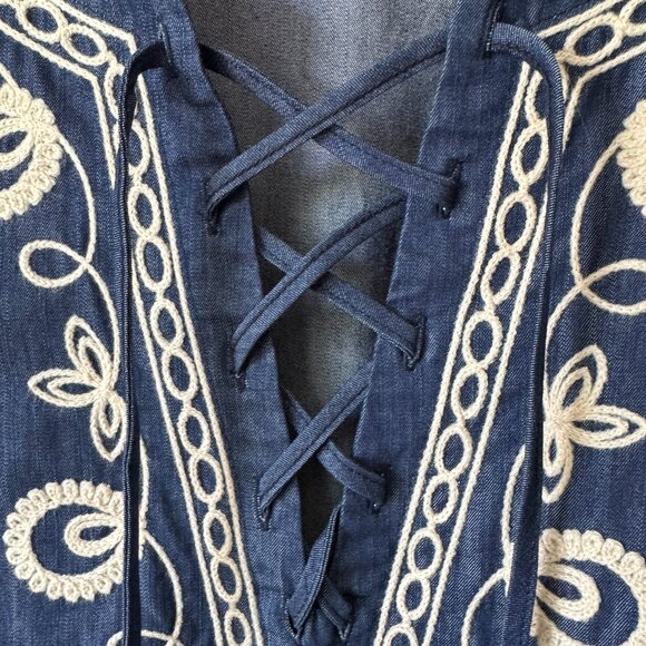 Shyanne Sm Top Tunic Boho Western Festival 3/4 Sleeve Lace Up V Neck Embroidered - Picture 13 of 16